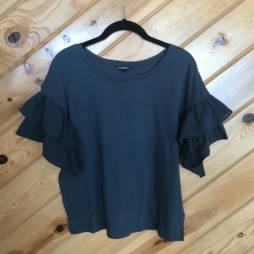 EXPRESS funky bell sleeve blueish gray top XS